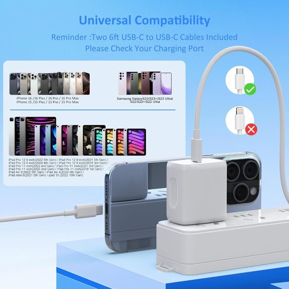 USB C Charger Type C Charger Fast Charging 2 Pack 25W USB C Charger Block with 2 - Picture 6 of 7